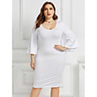 Sheath / Column Elegant Minimalist Party Wear Cocktail Party Dress Scoop Neck 3/4 Length Sleeve Knee Length Cotton with Sleek 2020