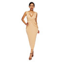 Sheath / Column Elegant Minimalist Party Wear Prom Dress V Neck Sleeveless Ankle Length Spandex with Ruched 2020