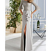 Sheath / Column Elegant Minimalist Wedding Guest Formal Evening Dress Illusion Neck Half Sleeve Floor Length Charmeuse with Ruffles Split 2020