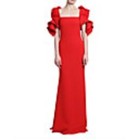 Sheath / Column Elegant Minimalist Wedding Guest Formal Evening Dress Scoop Neck Short Sleeve Floor Length Satin with Sleek 2020