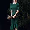 Sheath / Column Elegant Vintage Homecoming Cocktail Party Dress Jewel Neck Half Sleeve Tea Length Spandex with Sash / Ribbon 2020