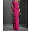 Sheath / Column Elegant Vintage Wedding Guest Formal Evening Dress Boat Neck 3/4 Length Sleeve Floor Length Lace Satin with Ruffles Draping 2020