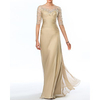 Sheath / Column Empire Elegant Wedding Guest Formal Evening Dress Illusion Neck Half Sleeve Floor Length Taffeta Tulle with Crystals 2020