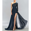 Sheath / Column Empire Elegant Wedding Guest Formal Evening Dress One Shoulder Long Sleeve Court Train Chiffon with Pleats Draping Split 2020