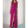 Sheath / Column Empire Floral Wedding Guest Formal Evening Dress V Neck 3/4 Length Sleeve Floor Length Stretch Satin with Split 2020