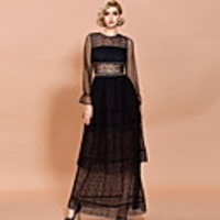 Sheath / Column Empire Minimalist Prom Formal Evening Dress Illusion Neck Long Sleeve Floor Length Lace with Overskirt 2020