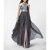 Sheath / Column Empire Sparkle Wedding Guest Formal Evening Dress Jewel Neck Sleeveless Sweep / Brush Train Chiffon with Pleats Sequin 2020