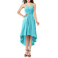 Sheath / Column Flirty Minimalist Homecoming Cocktail Party Dress Halter Neck Sleeveless Asymmetrical Chiffon with Sleek Ruffles 2020
