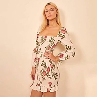 Sheath / Column Floral Boho Holiday Party Wear Dress Scoop Neck Long Sleeve Short / Mini Spandex with Bow(s) Pattern / Print 2020