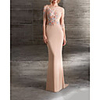 Sheath / Column Floral Sexy Engagement Formal Evening Dress Jewel Neck 3/4 Length Sleeve Sweep / Brush Train Lace Satin with Lace Insert Appliques 2020