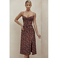 Sheath / Column Floral Sexy Party Wear Cocktail Party Dress Spaghetti Strap Sleeveless Tea Length Spandex with Split Pattern / Print 2020