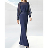 Sheath / Column Glittering Minimalist Wedding Guest Formal Evening Dress Illusion Neck Long Sleeve Floor Length Chiffon Sequined with Sequin 2020