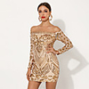 Sheath / Column Glittering Sexy Party Wear Cocktail Party Dress Off Shoulder Long Sleeve Short / Mini Spandex Sequined with Sequin 2020