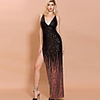 Sheath / Column Glittering Sexy Party Wear Formal Evening Dress V Neck Sleeveless Floor Length Sequined with Sequin Split 2020