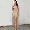 Sheath / Column Glittering Sexy Prom Formal Evening Dress Spaghetti Strap Sleeveless Floor Length Spandex with Tassel Split 2020