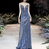 Sheath / Column Glittering Sexy Wedding Guest Formal Evening Dress V Neck Sleeveless Court Train Nylon with Bow(s) Sequin 2020