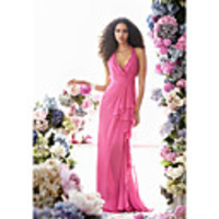 Sheath / Column Halter Neck Sweep / Brush Train Chiffon Bridesmaid Dress with Sash / Ribbon / Ruffles / Draping