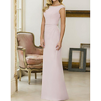 Sheath / Column Jewel Neck Floor Length Chiffon Bridesmaid Dress with