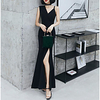 Sheath / Column Little Black Dress Minimalist Prom Formal Evening Dress V Neck Sleeveless Ankle Length Spandex with Split 2020
