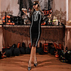 Sheath / Column Little Black Dress Sexy Party Wear Cocktail Party Dress High Neck Long Sleeve Knee Length Lace with Bow(s) Ruched 2020