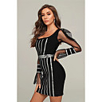 Sheath / Column Little Black Dress Sexy Party Wear Cocktail Party Dress Scoop Neck Long Sleeve Short / Mini Spandex with Sequin 2020