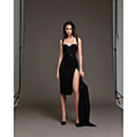 Sheath / Column Little Black Dress Sexy Party Wear Cocktail Party Dress Spaghetti Strap Sleeveless Knee Length Spandex with Split 2020
