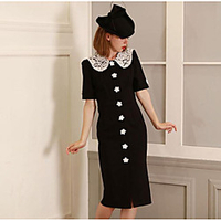 Sheath / Column Little Black Dress Vintage Homecoming Cocktail Party Dress Peter Pan Collar Half Sleeve Knee Length Stretch Fabric with Pearls 2021 miniinthebox