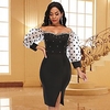 Sheath / Column Little Black Dress Vintage Party Wear Cocktail Party Dress Sweetheart Neckline Long Sleeve Knee Length Stretch Fabric with Beading Split 2020