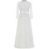Sheath / Column Long Length Christmas / Wedding / First Communion Flower Girl Dresses - Chiffon / Lace Long Sleeve Jewel Neck with Lace / Bow(s)