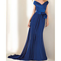Sheath / Column Luxurious Sexy Wedding Guest Formal Evening Dress V Neck Short Sleeve Court Train Chiffon with Pleats Ruched 2020