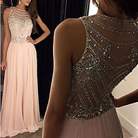 Sheath / Column Luxurious Sparkle Prom Formal Evening Dress Jewel Neck Sleeveless Floor Length Chiffon with Beading 2021 miniinthebox