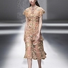 Sheath / Column Maxi Floral Holiday Cocktail Party Dress Jewel Neck Short Sleeve Tea Length Tulle with Ruffles Embroidery 2021 miniinthebox