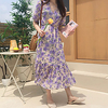 Sheath / Column Maxi Floral Holiday Cocktail Party Dress V Neck Half Sleeve Tea Length Chiffon with Pattern / Print 2020