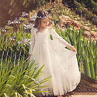 Sheath / Column Maxi Wedding / Birthday / Holiday Flower Girl Dresses - Lace / Cotton 3/4 Length Sleeve V Neck with Lace miniinthebox