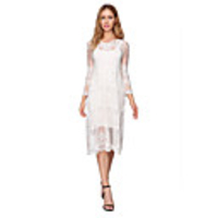 Sheath / Column Minimalist Boho Holiday Party Wear Dress Illusion Neck 3/4 Length Sleeve Tea Length Lace with Lace Insert 2020