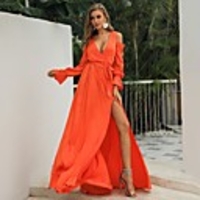 Sheath / Column Minimalist Boho Holiday Prom Dress V Neck Long Sleeve Floor Length Spandex with Sash / Ribbon Split 2020