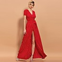 Sheath / Column Minimalist Boho Holiday Prom Dress V Neck Short Sleeve Floor Length Spandex with Sash / Ribbon Split 2020