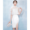 Sheath / Column Minimalist Elegant Cocktail Party Formal Evening Dress Illusion Neck Short Sleeve Short / Mini Satin with Ruffles Split Appliques 2020