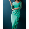 Sheath / Column Minimalist Elegant Engagement Cocktail Party Dress V Neck 3/4 Length Sleeve Knee Length Chiffon with Ruffles 2020