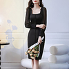 Sheath / Column Minimalist Elegant Party Wear Cocktail Party Dress Scoop Neck Long Sleeve Knee Length Stretch Fabric with Buttons 2021 miniinthebox