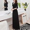 Sheath / Column Minimalist Elegant Party Wear Formal Evening Dress V Neck 3/4 Length Sleeve Floor Length Stretch Fabric with Sash / Ribbon 2021 miniinthebox