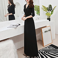 Sheath / Column Minimalist Elegant Party Wear Formal Evening Dress V Neck 3/4 Length Sleeve Floor Length Stretch Fabric with Sash / Ribbon 2021 miniinthebox