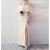 Sheath / Column Minimalist Elegant Prom Formal Evening Dress Off Shoulder Short Sleeve Floor Length Spandex with Ruffles Split 2020