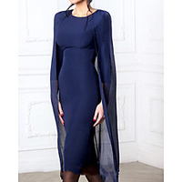 Sheath / Column Minimalist Elegant Wedding Guest Cocktail Party Dress Jewel Neck 3/4 Length Sleeve Knee Length Chiffon with Sleek 2020