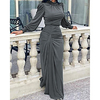 Sheath / Column Minimalist Elegant Wedding Guest Formal Evening Dress High Neck Long Sleeve Floor Length Chiffon with Pleats Ruffles 2020
