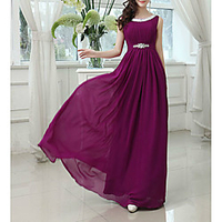 Sheath / Column Minimalist Elegant Wedding Guest Formal Evening Dress Jewel Neck Sleeveless Floor Length Chiffon with Pleats Crystals 2020