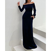 Sheath / Column Minimalist Elegant Wedding Guest Formal Evening Dress Off Shoulder Long Sleeve Floor Length Velvet with Sleek 2020