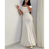 Sheath / Column Minimalist Elegant Wedding Guest Formal Evening Dress Off Shoulder Short Sleeve Floor Length Chiffon Satin with Ruched 2020