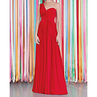 Sheath / Column Minimalist Elegant Wedding Guest Formal Evening Dress One Shoulder Sleeveless Floor Length Chiffon with Pleats 2020