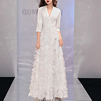 Sheath / Column Minimalist Elegant Wedding Guest Formal Evening Dress V Neck Half Sleeve Floor Length Spandex with Criss Cross 2021 miniinthebox